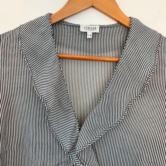 Féraud Club Women's Striped Black White Blouse Size 8 - Picture 2 of 6